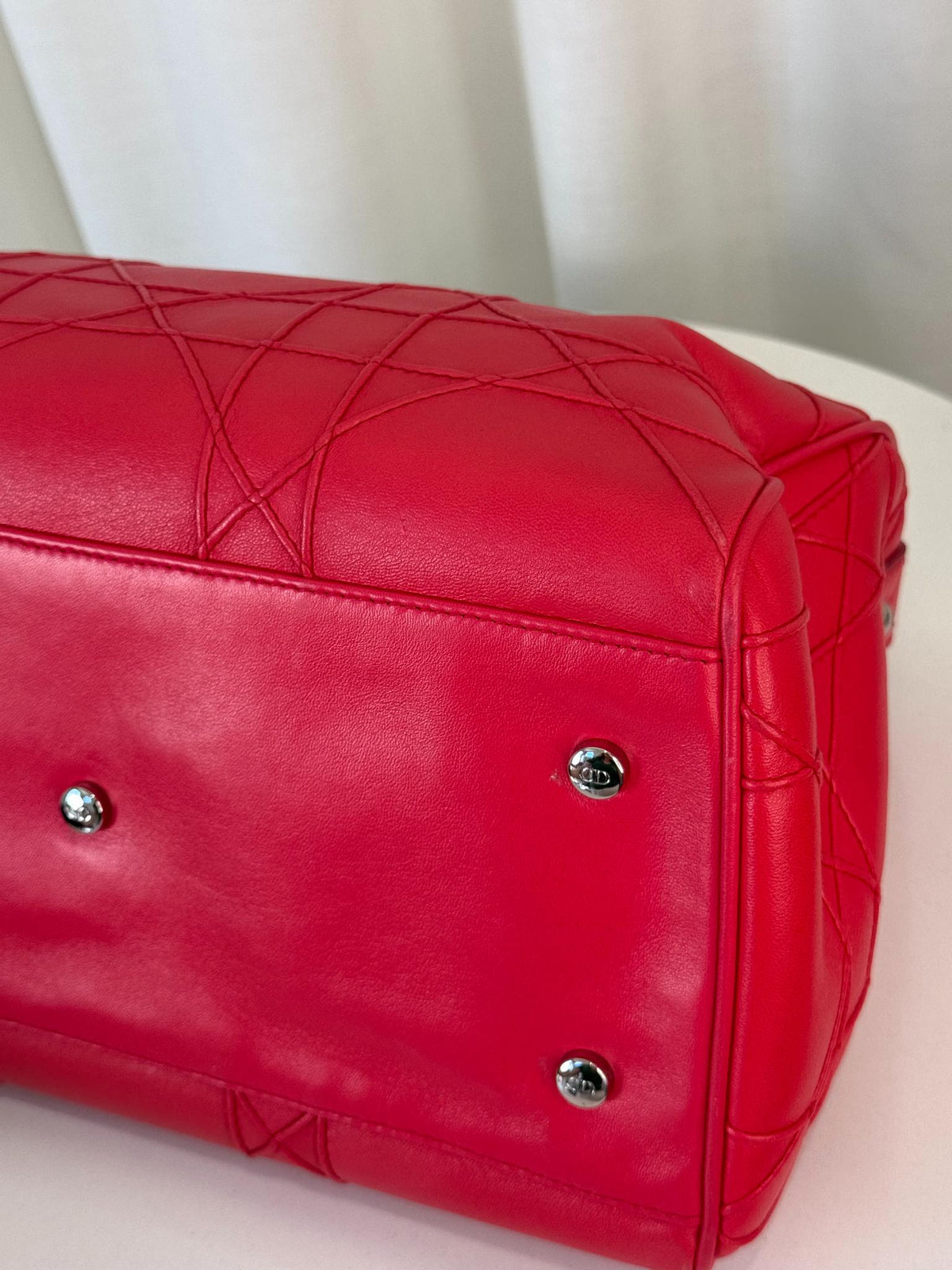 Christian Dior Granville Coral Red Cannage Quilted Lambskin Tote Bag