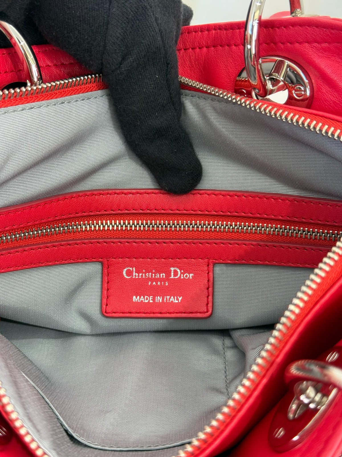 Christian Dior Granville Coral Red Cannage Quilted Lambskin Tote Bag