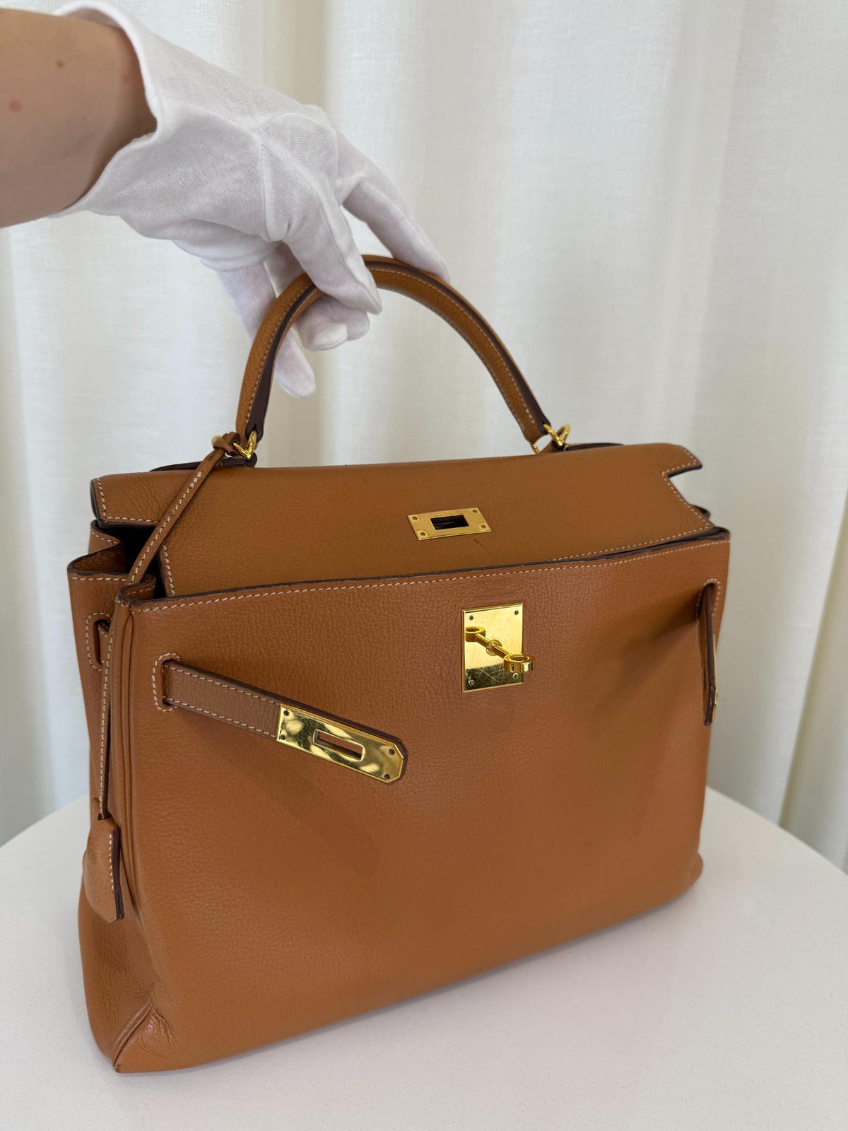 Hermès Kelly 32 Natural Vache Liégée Retourne GHW