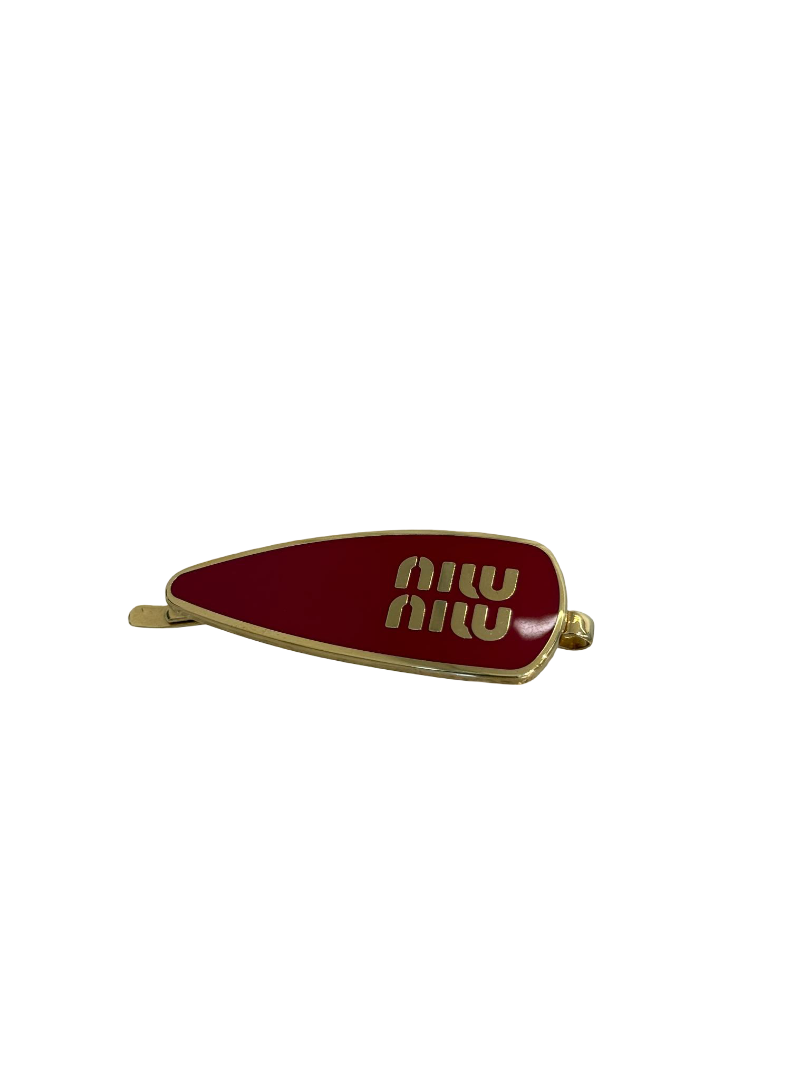 Miu Miu Red/Gold Enameled Metal Hair Clip