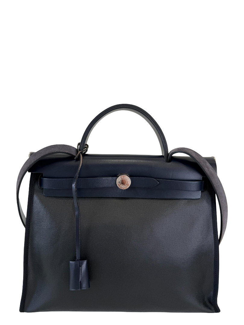 Hermès Herbag Zip PM 31 Black Toile H Berline Bleu Indigo Hunter PHW