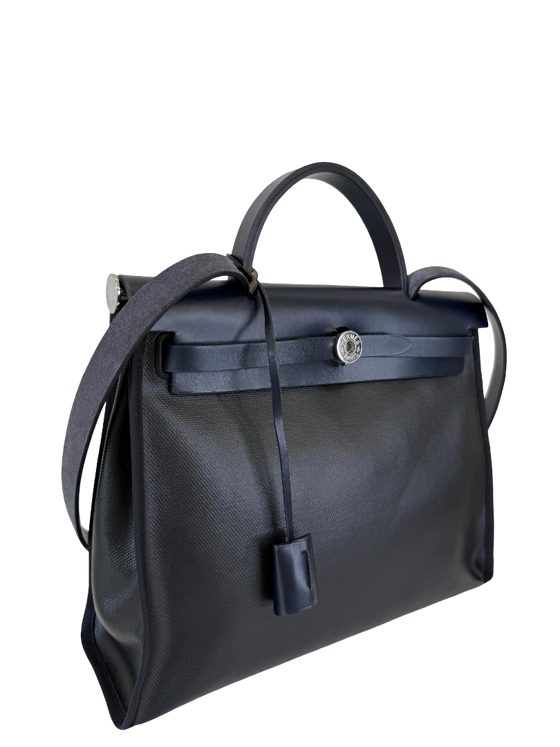 Hermès Herbag Zip PM 31 Black Toile H Berline Bleu Indigo Hunter PHW