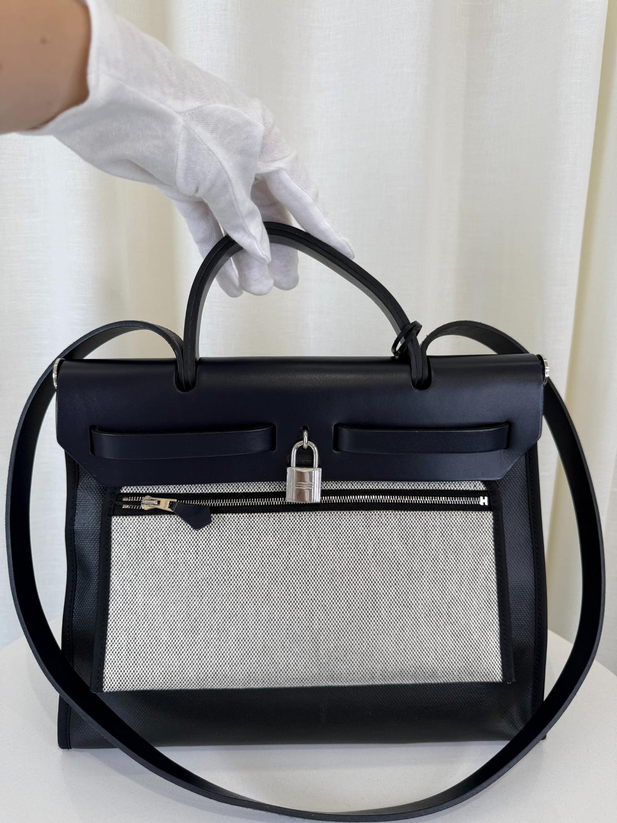 Hermès Herbag Zip PM 31 Black Toile H Berline Bleu Indigo Hunter PHW