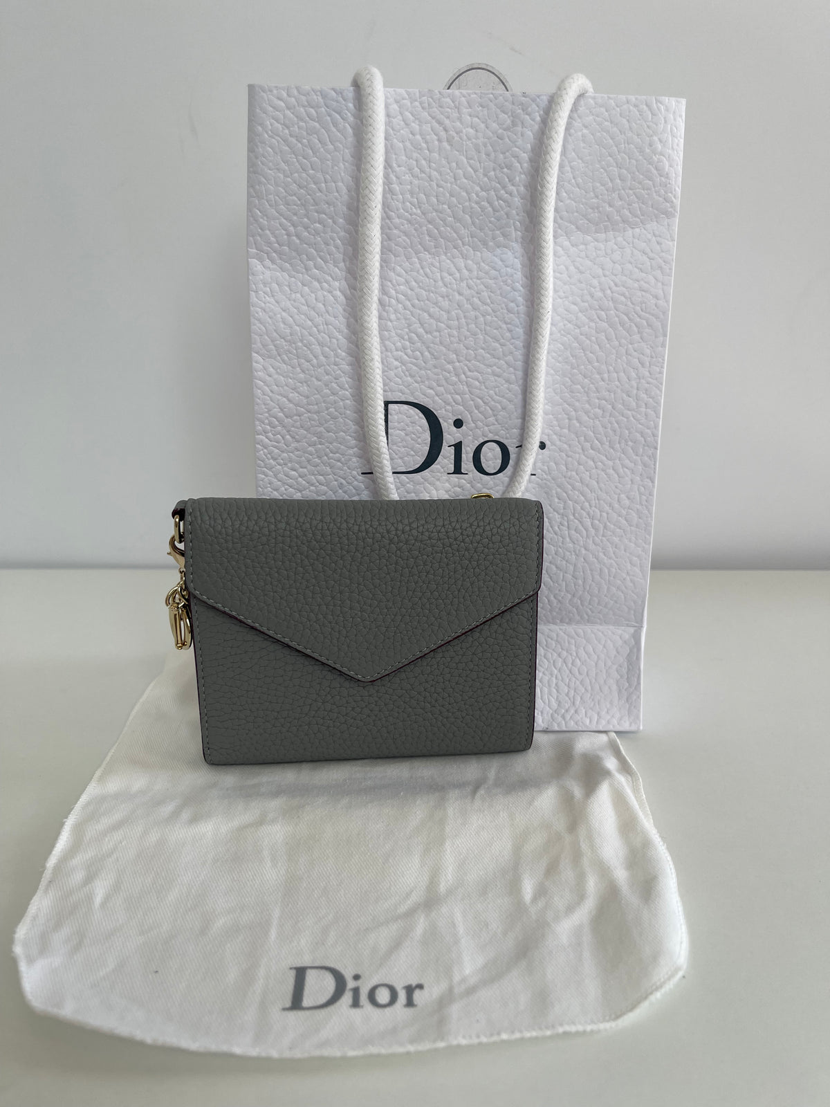 Christian Dior Grey Leather Diorissimo Envelope Wallet