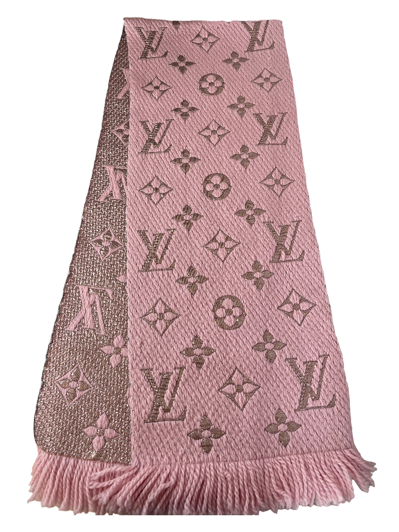 Louis Vuitton Wool Silk Logomania Shine Scarf Pink