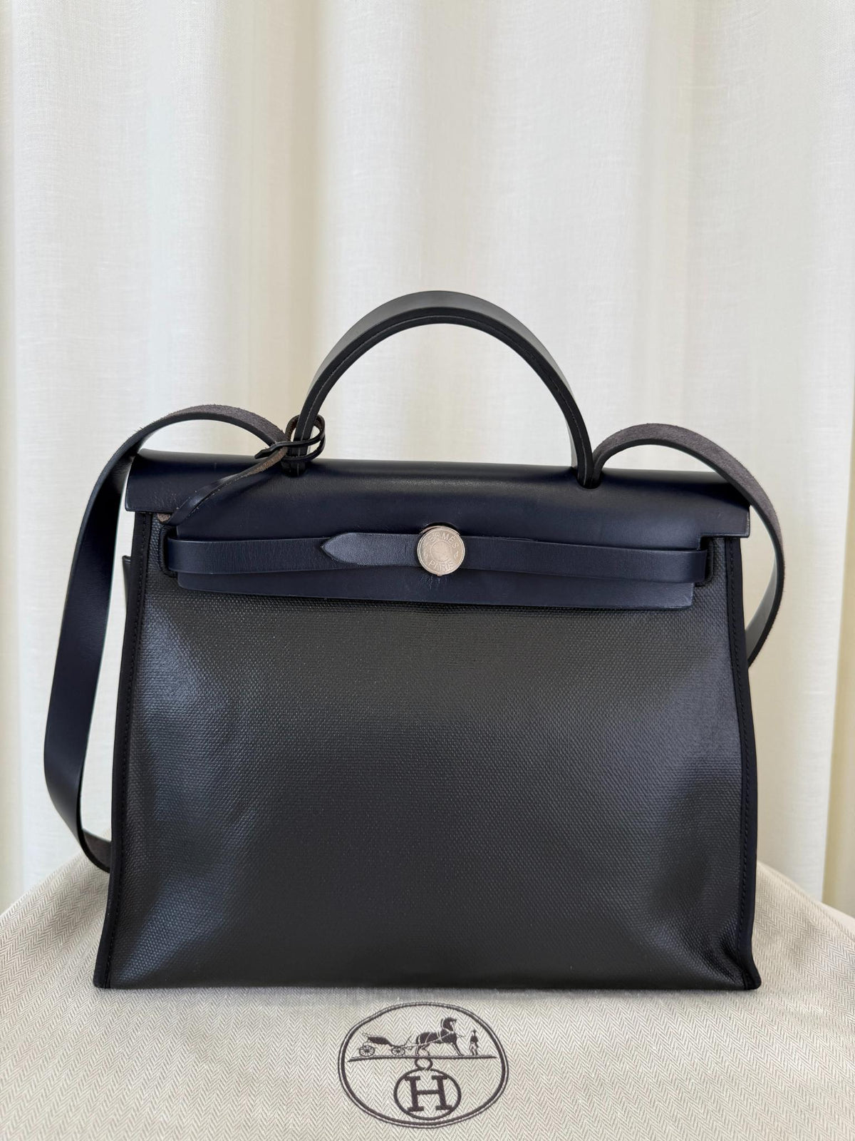 Hermès Herbag Zip PM 31 Black Toile H Berline Bleu Indigo Hunter PHW