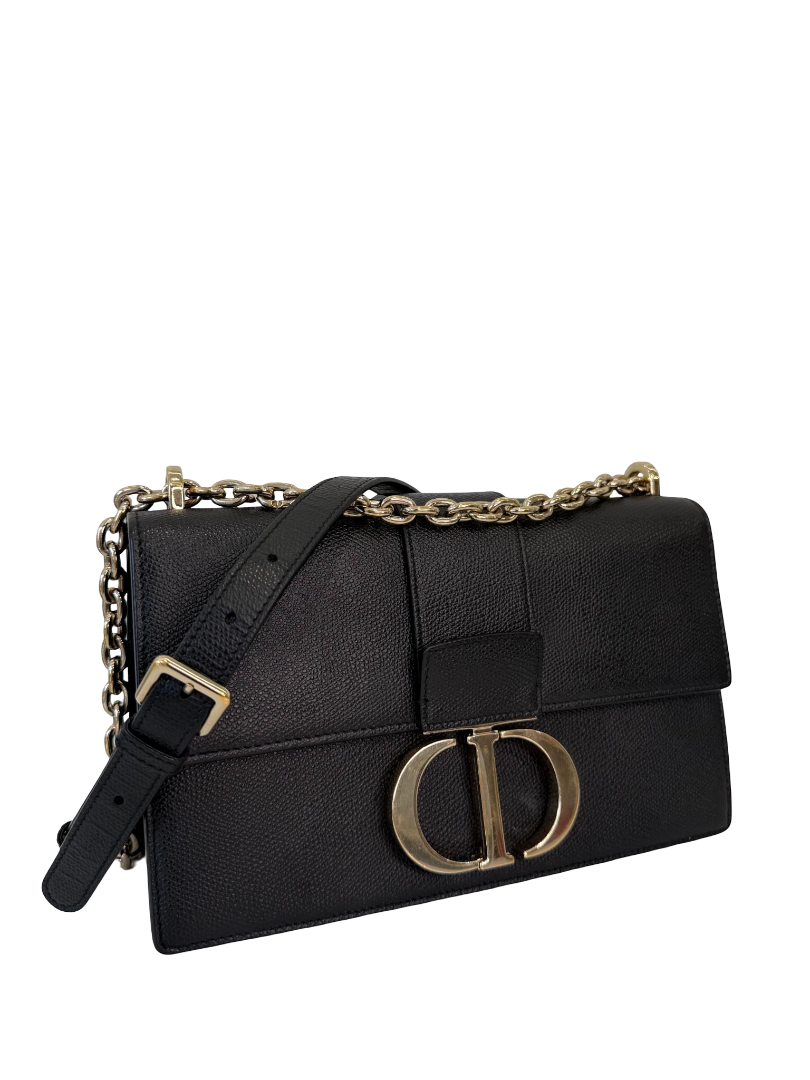 Christian Dior 30 Montaigne Black Grained Calfskin Leather Shoulder Bag
