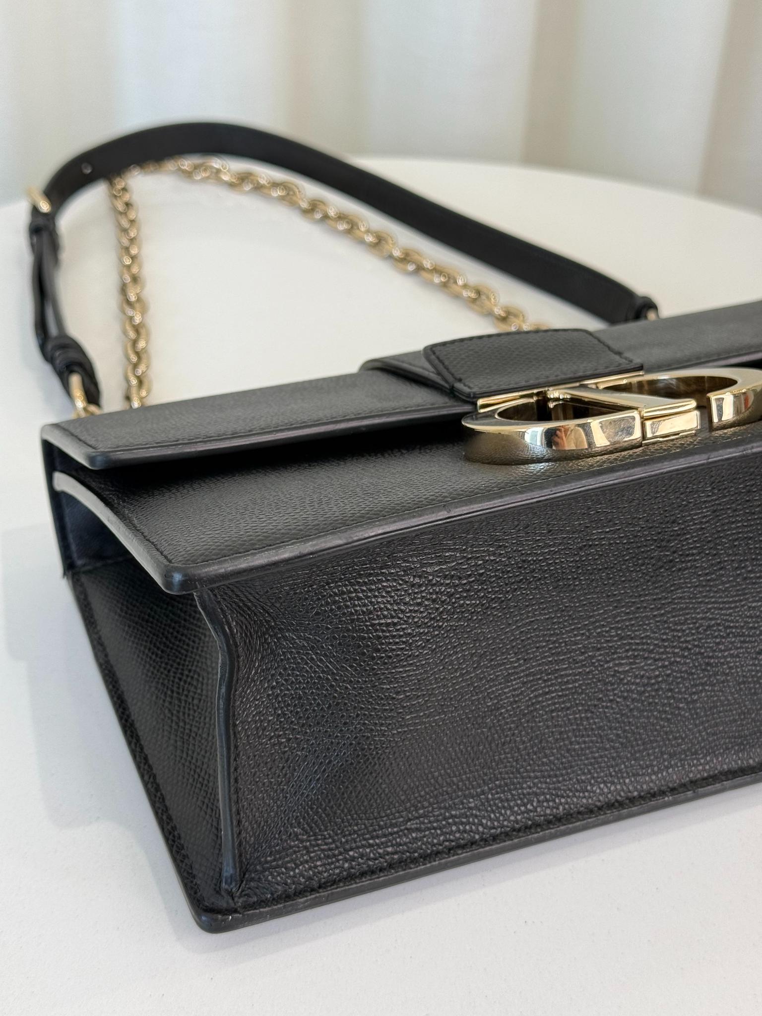 Christian Dior 30 Montaigne Black Grained Calfskin Leather Shoulder Bag
