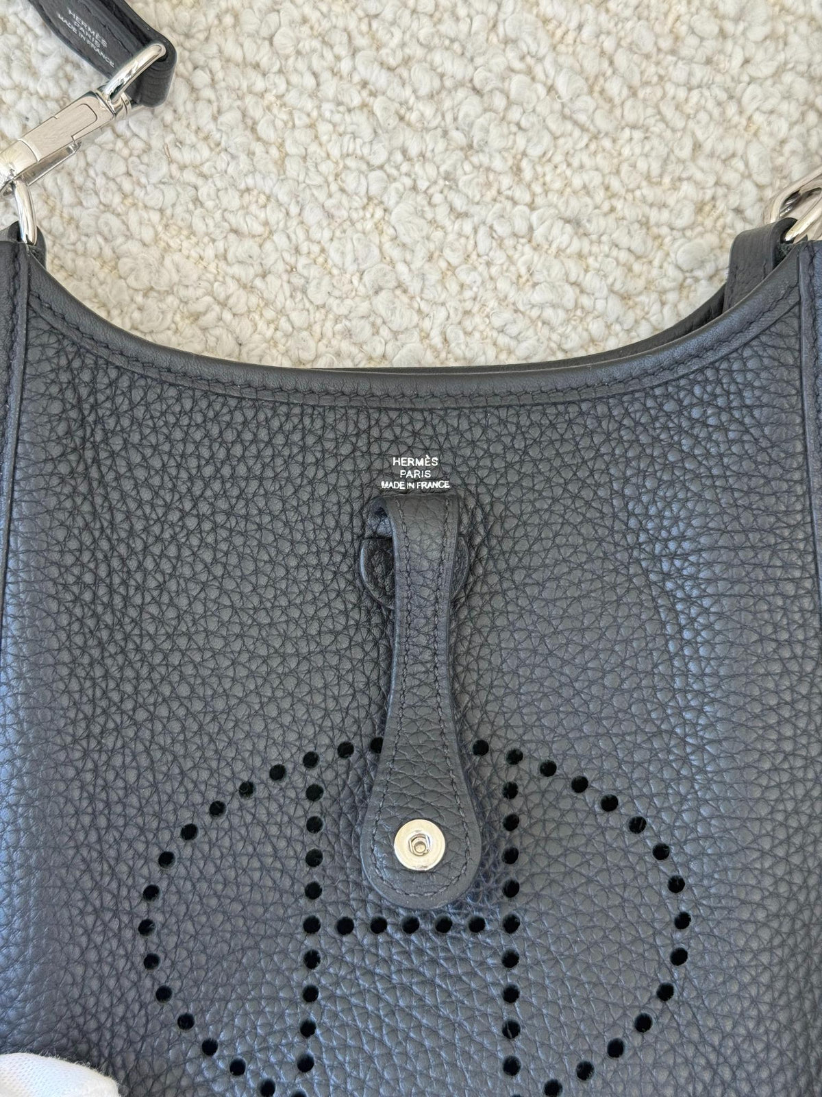 Hermès Black Taurillon Clemence Mini Evelyne TPM 16 Palladium Hardware