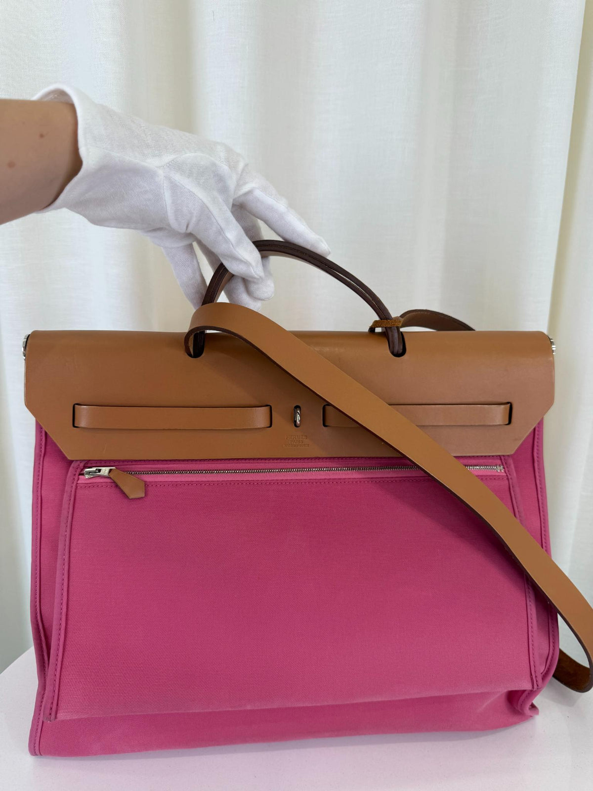 Hermès Herbag Zip 39 Rose Tyrien Canvas and Leather Bag