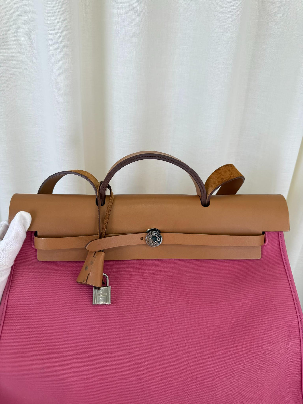 Hermès Herbag Zip 39 Rose Tyrien Canvas and Leather Bag