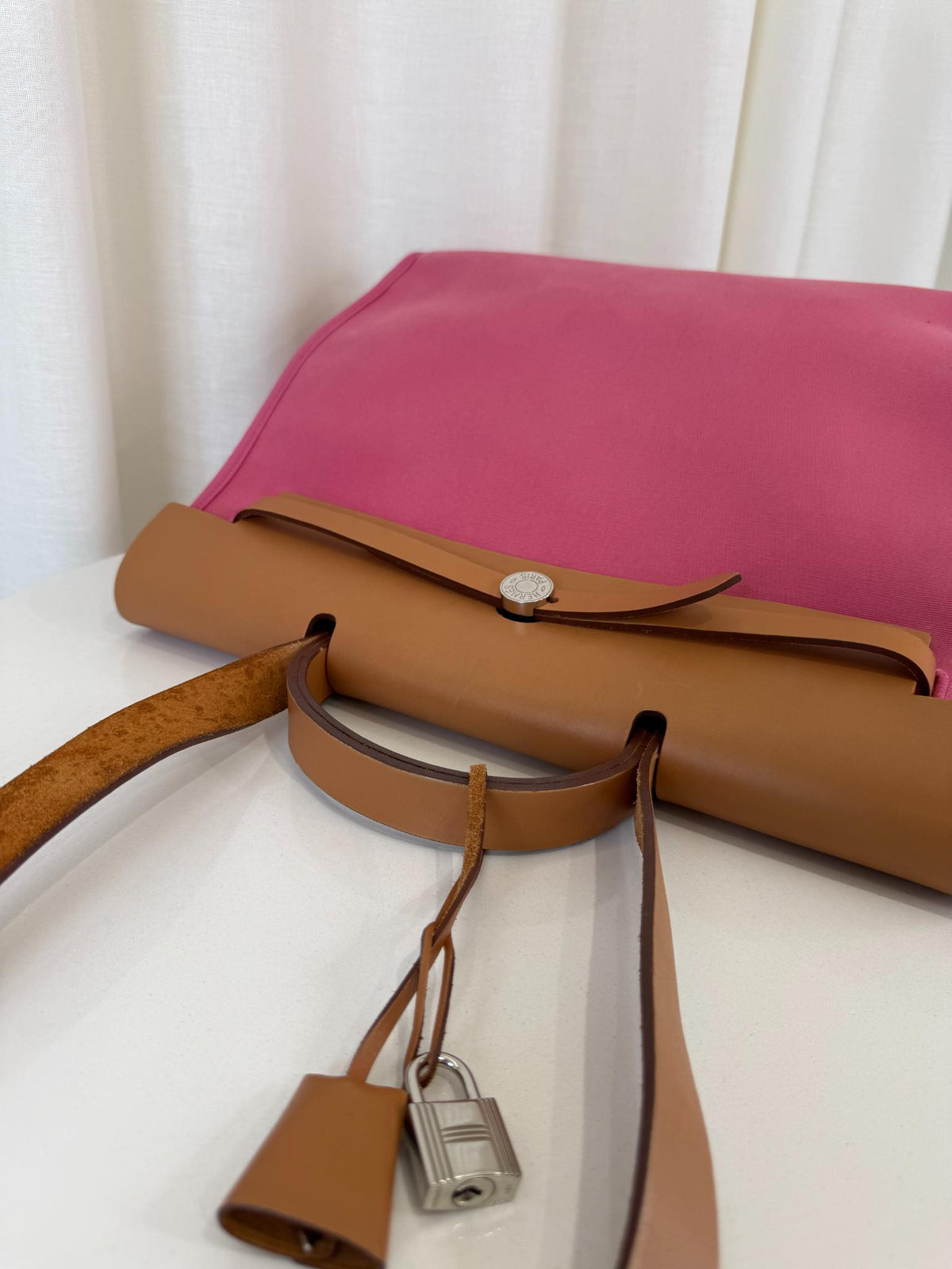 Hermès Herbag Zip 39 Rose Tyrien Canvas and Leather Bag