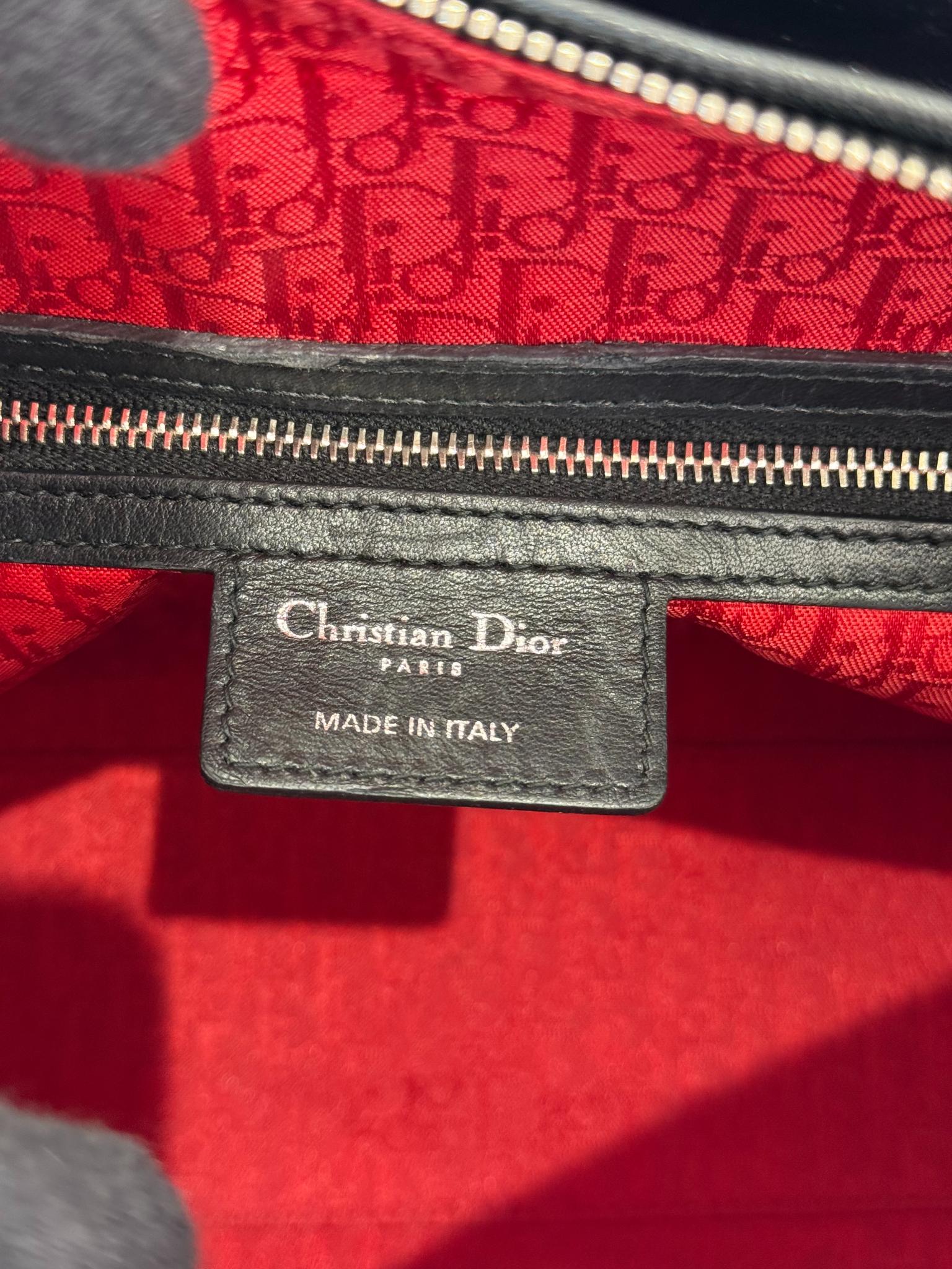 Christian Dior Large Lady Dior Black Cannage Quilted Lambskin Top Handle