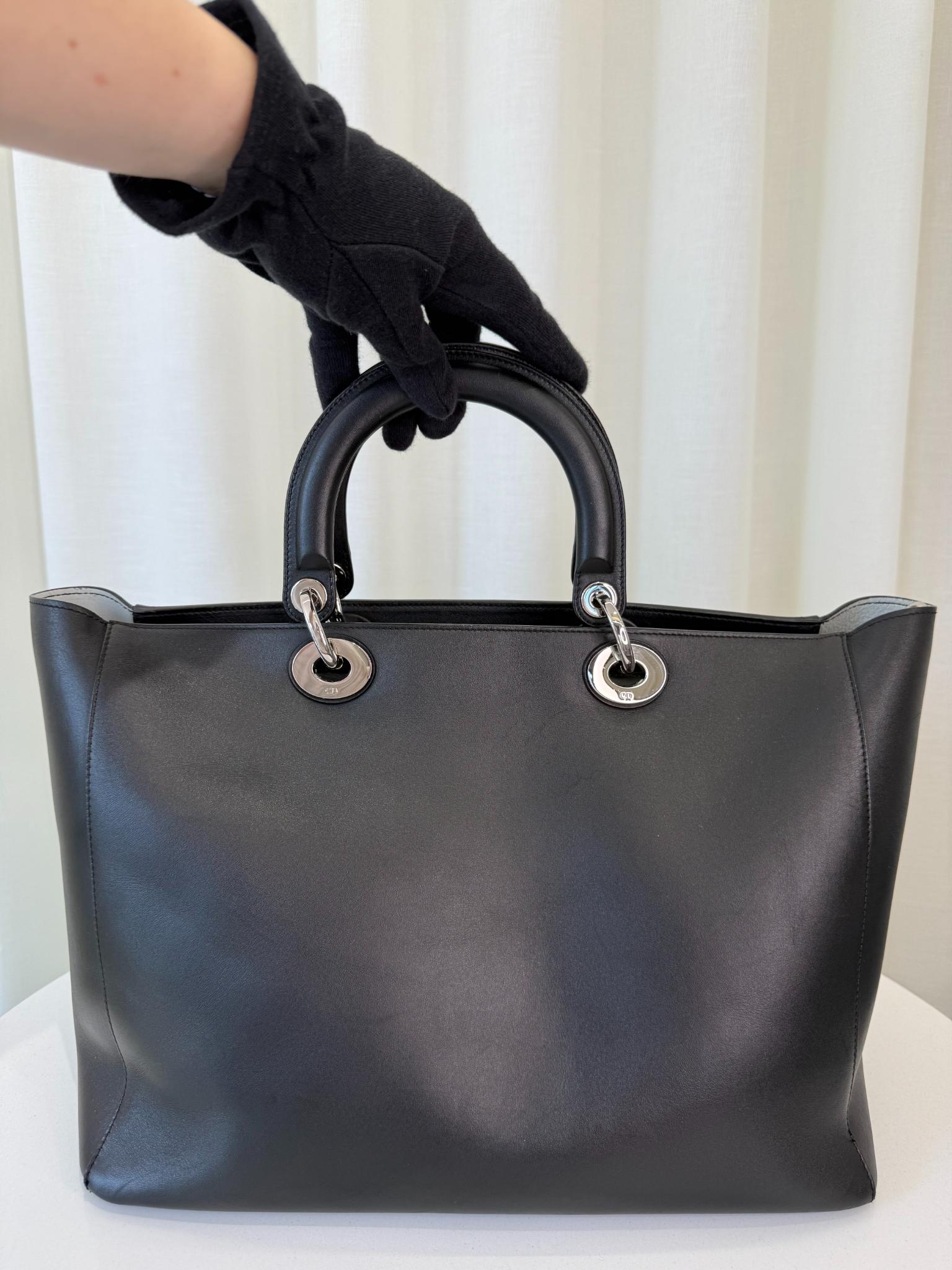 Christian Dior Diorissimo Black Smooth Calfskin Leather Large Tote