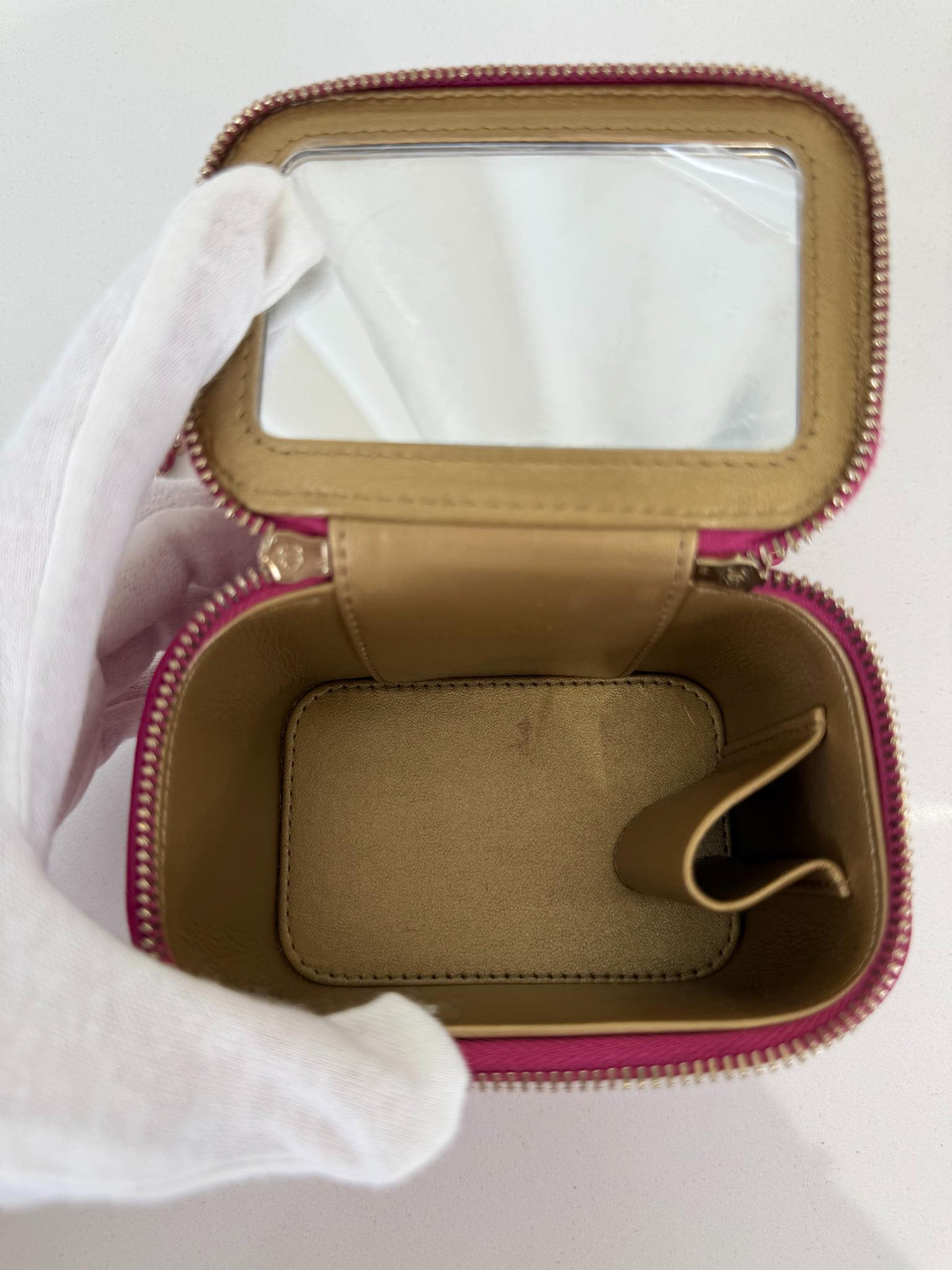 Chanel Fuchsia Lambskin Quilted Pearl Crush Mini Vanity Case
