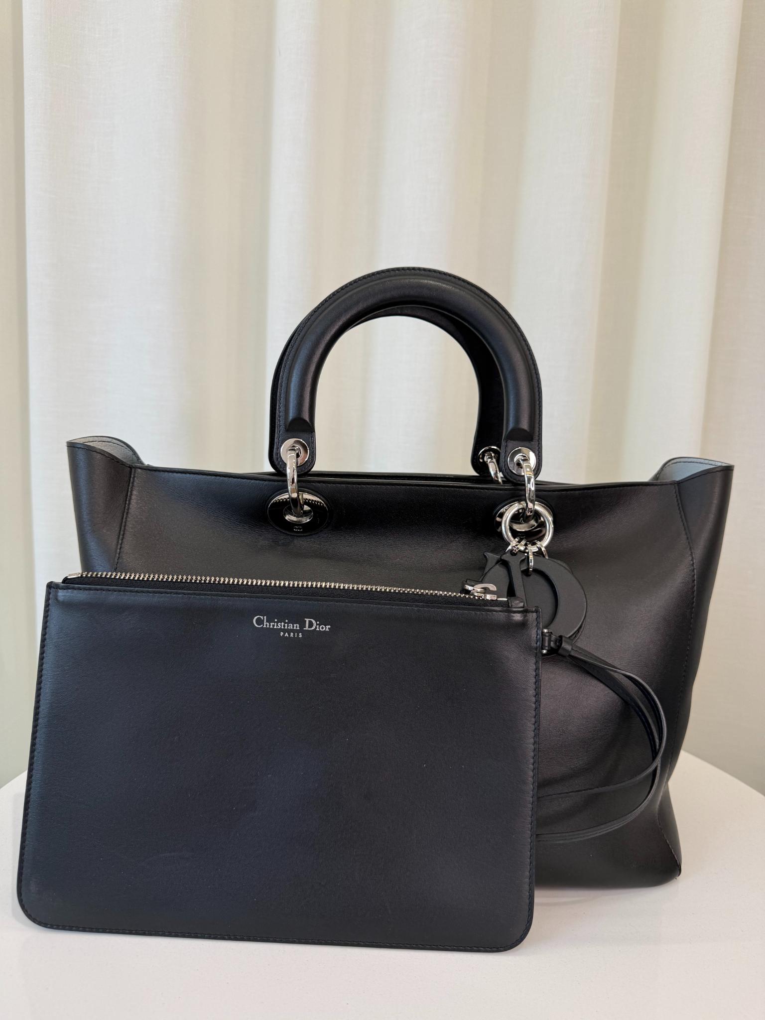 Christian Dior Diorissimo Black Smooth Calfskin Leather Large Tote