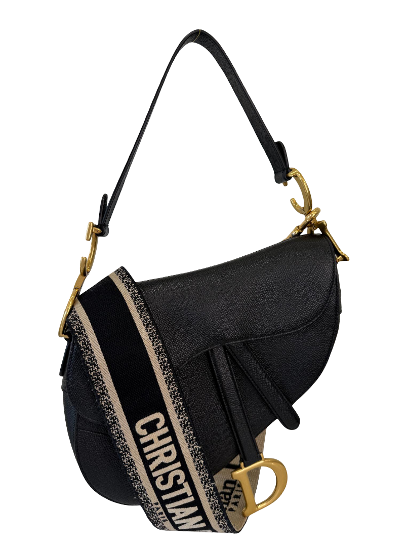 Christian Dior Saddle Black Grained Calfskin Long Strap Included