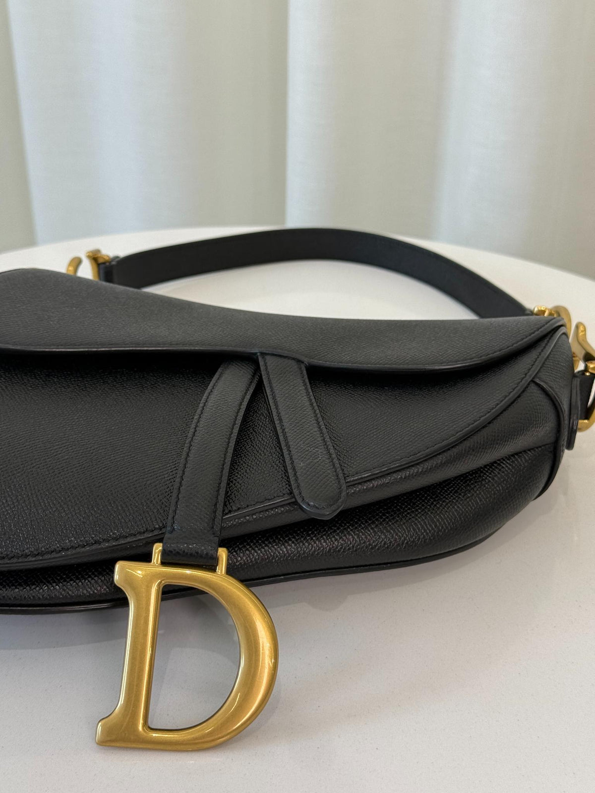 Christian Dior Saddle Black Grained Calfskin Long Strap Included