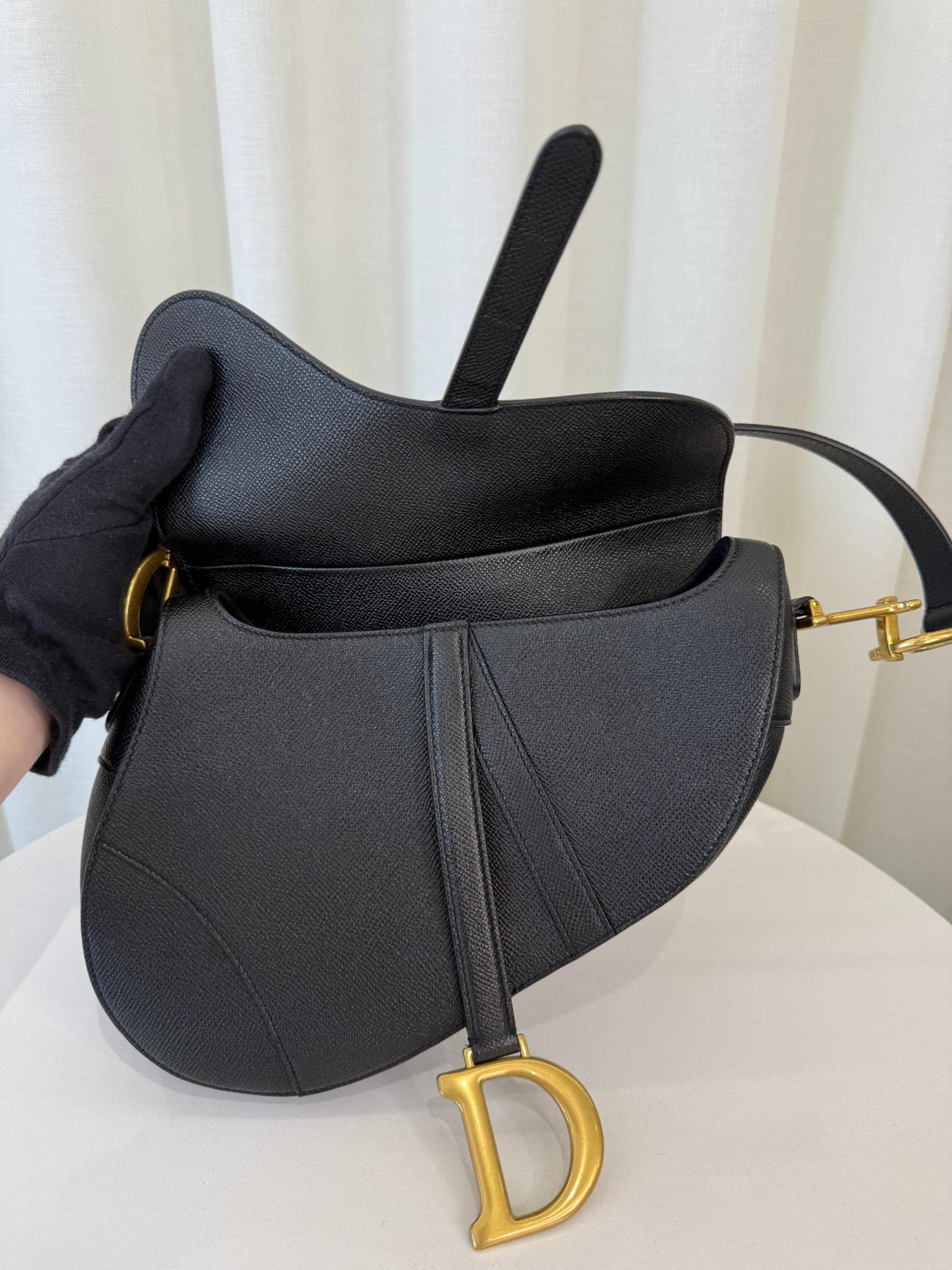 Christian Dior Saddle Black Grained Calfskin Long Strap Included