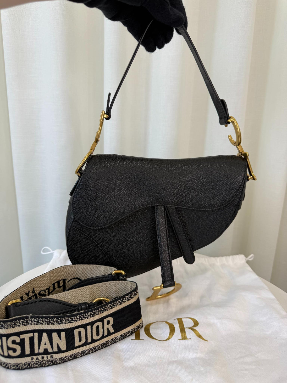 Christian Dior Saddle Black Grained Calfskin Long Strap Included