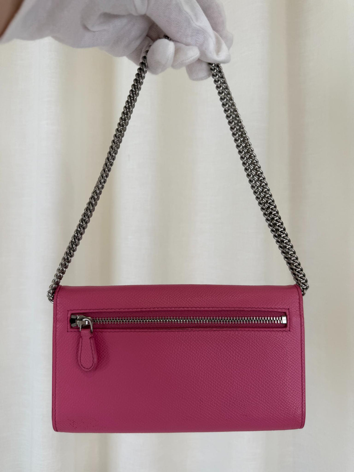 Balenciaga Bubble Gum Grained Calfskin Logo Print Ville Wallet On Chain