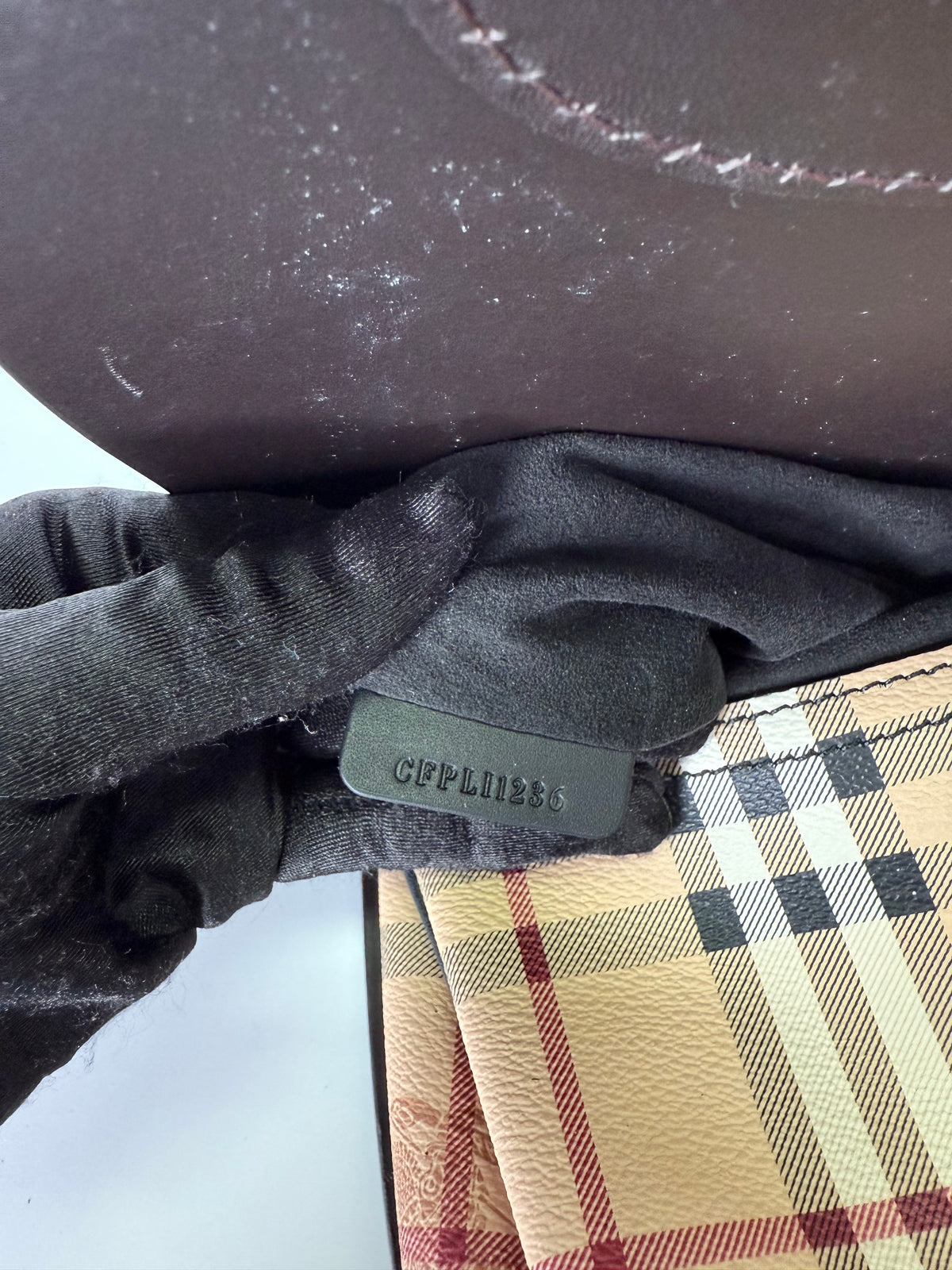 Burberry Haymarket Check Bridle Saddle Bag Dark Clove Brown