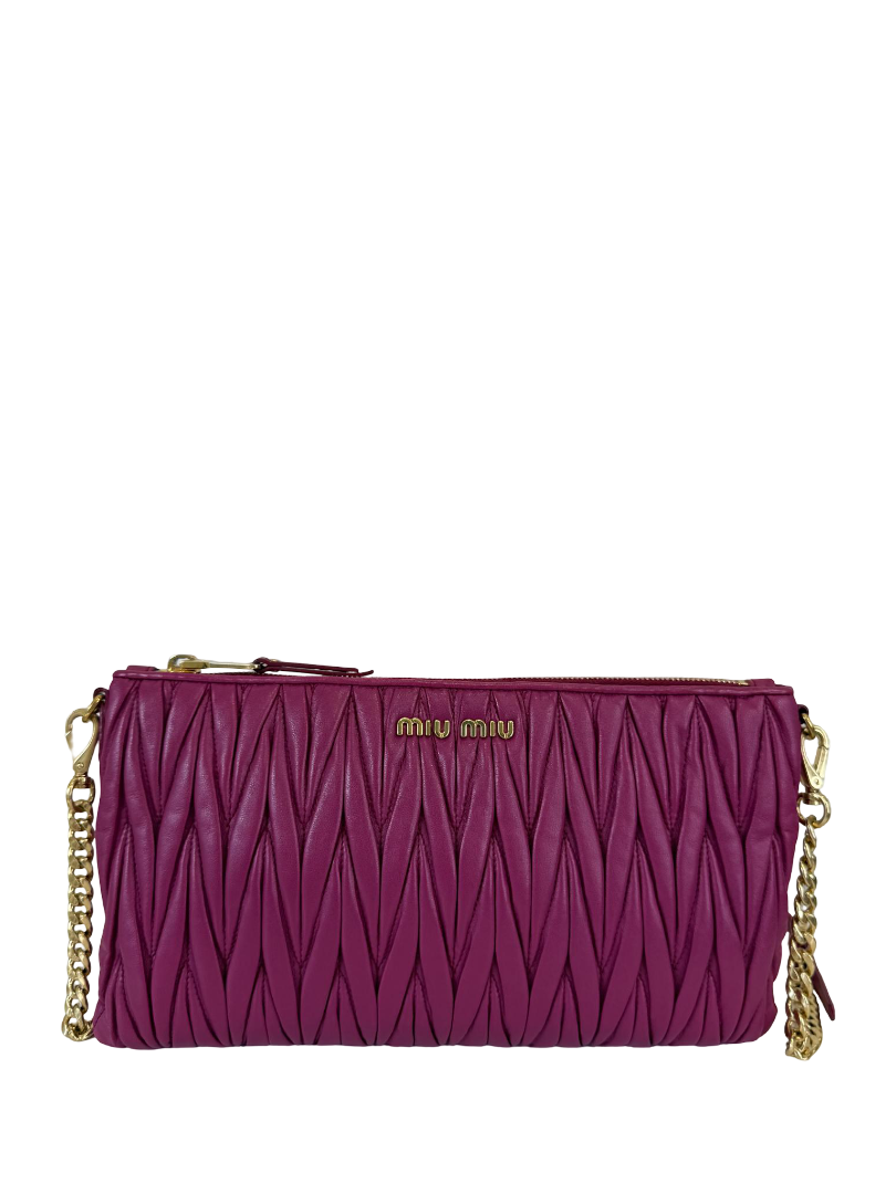 Miu Miu Pink Matelassé Leather Zip Chain Crossbody Bag