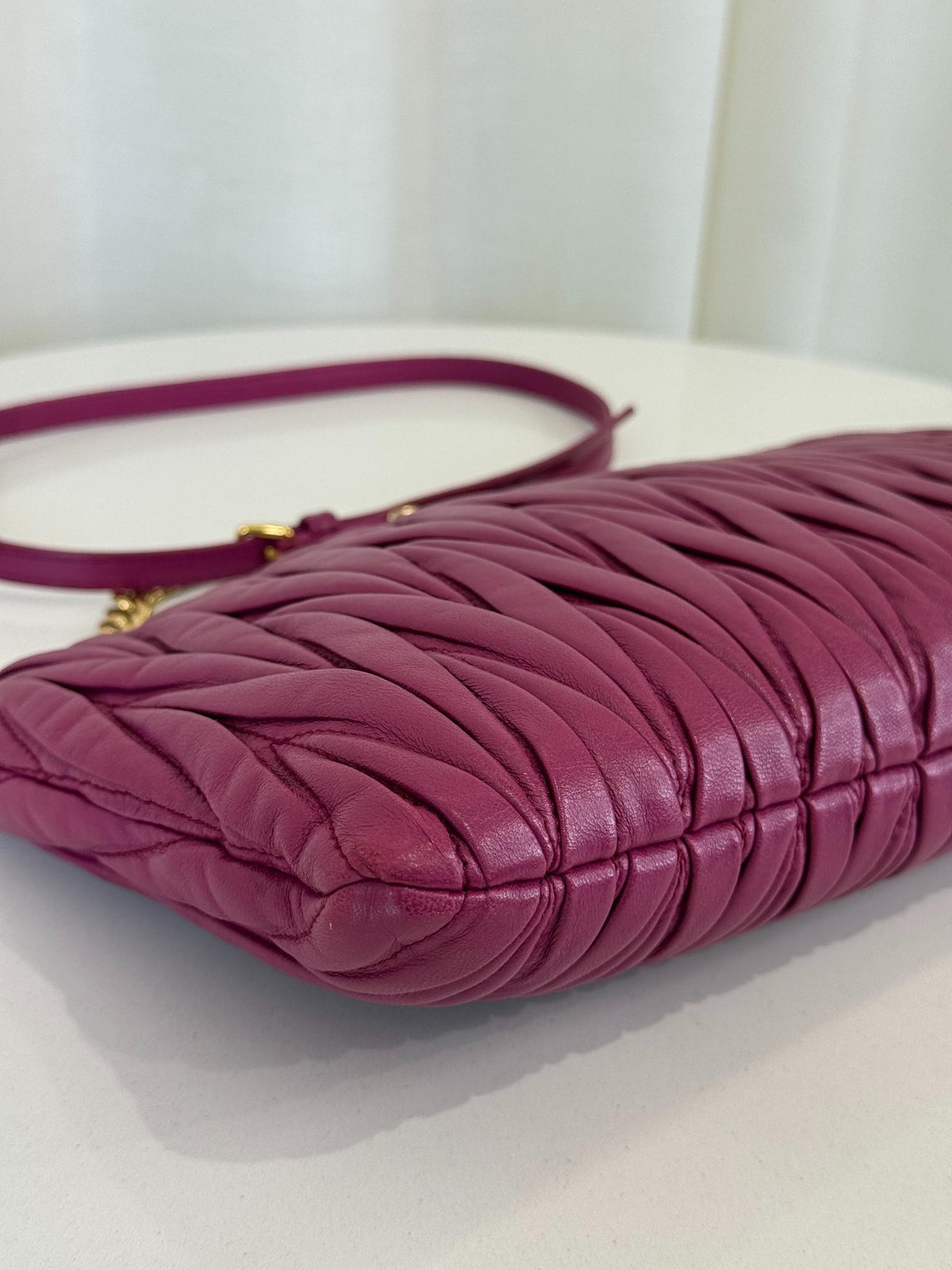 Miu Miu Pink Matelassé Leather Zip Chain Crossbody Bag