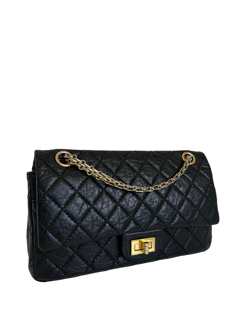 Chanel 2.55 Reissue 227 Black Quilted Aged Leather Double Flap Bag
