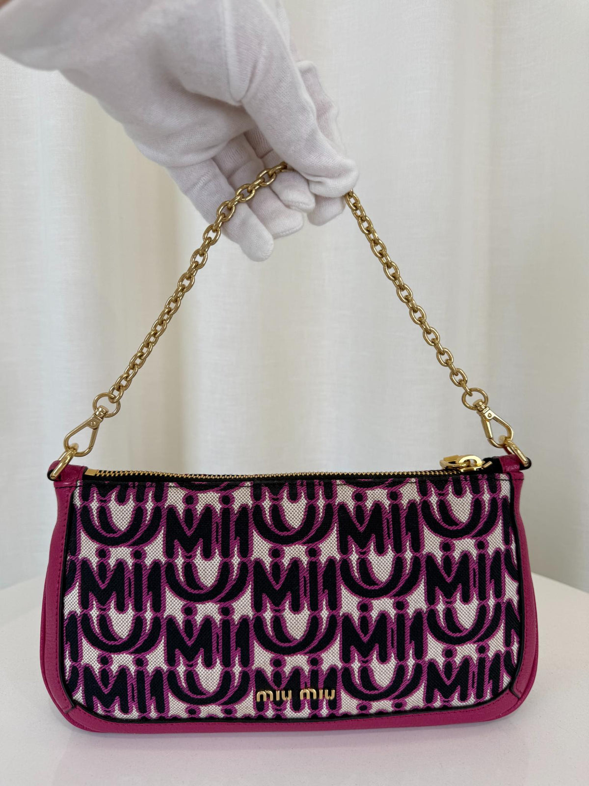 Miu Miu Pink Monogram Jacquard Madras Pochette