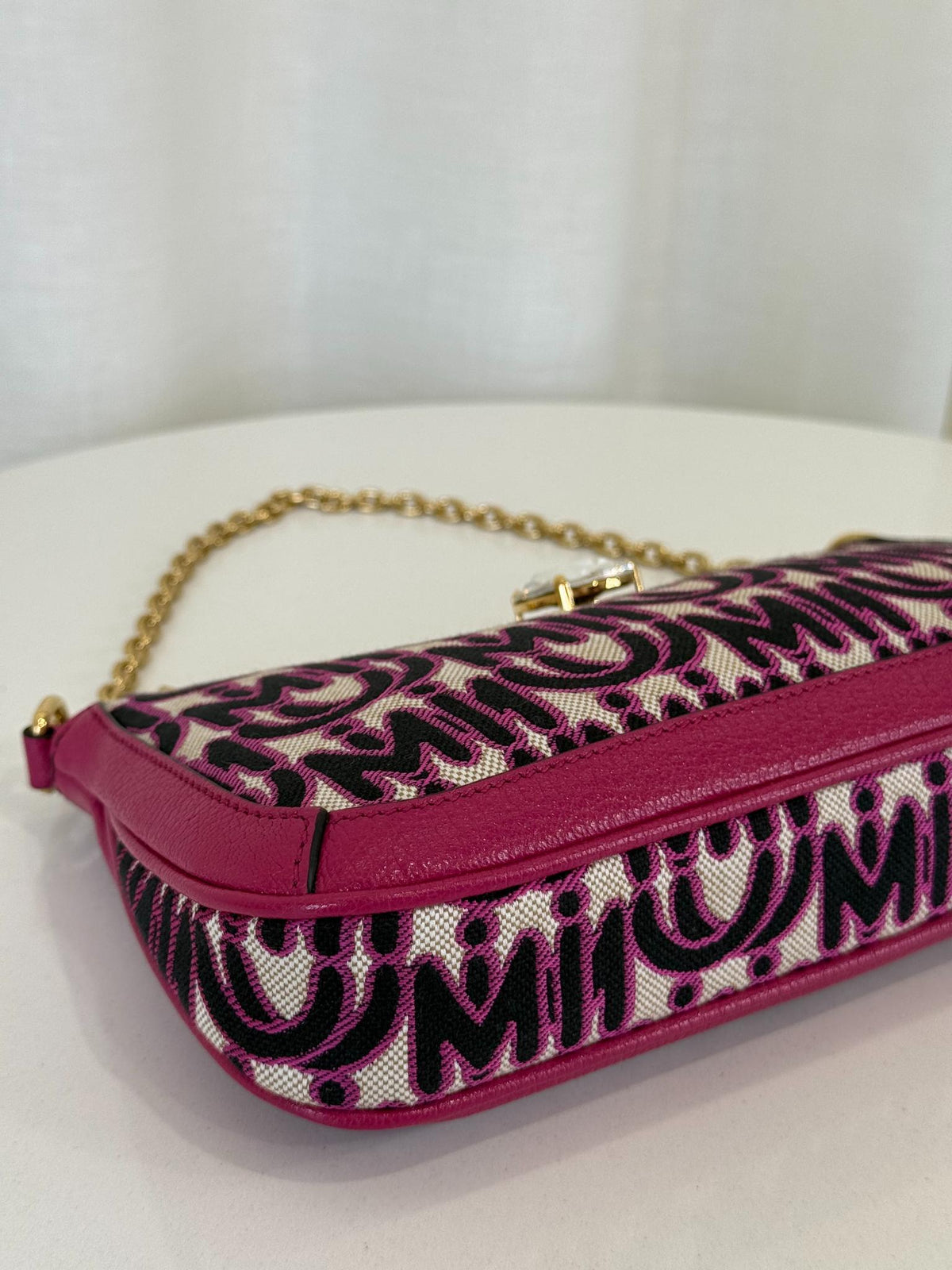 Miu Miu Pink Monogram Jacquard Madras Pochette