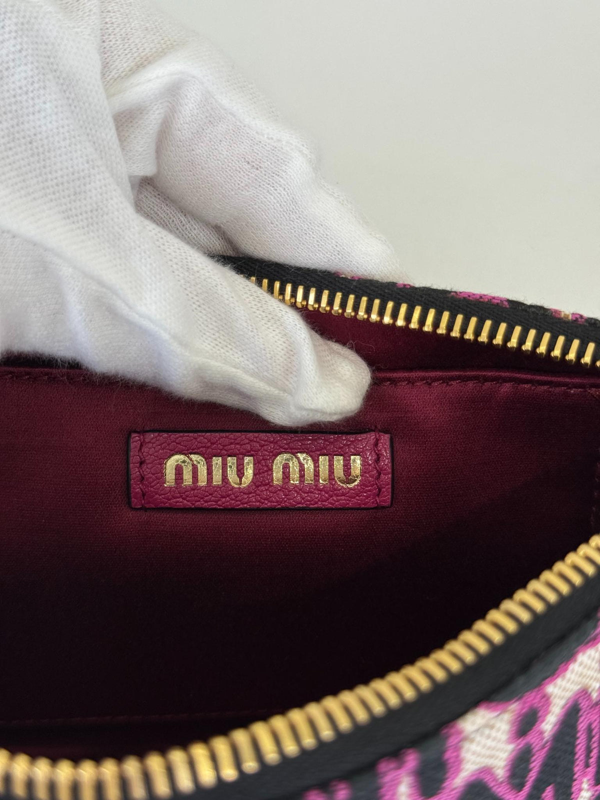 Miu Miu Pink Monogram Jacquard Madras Pochette