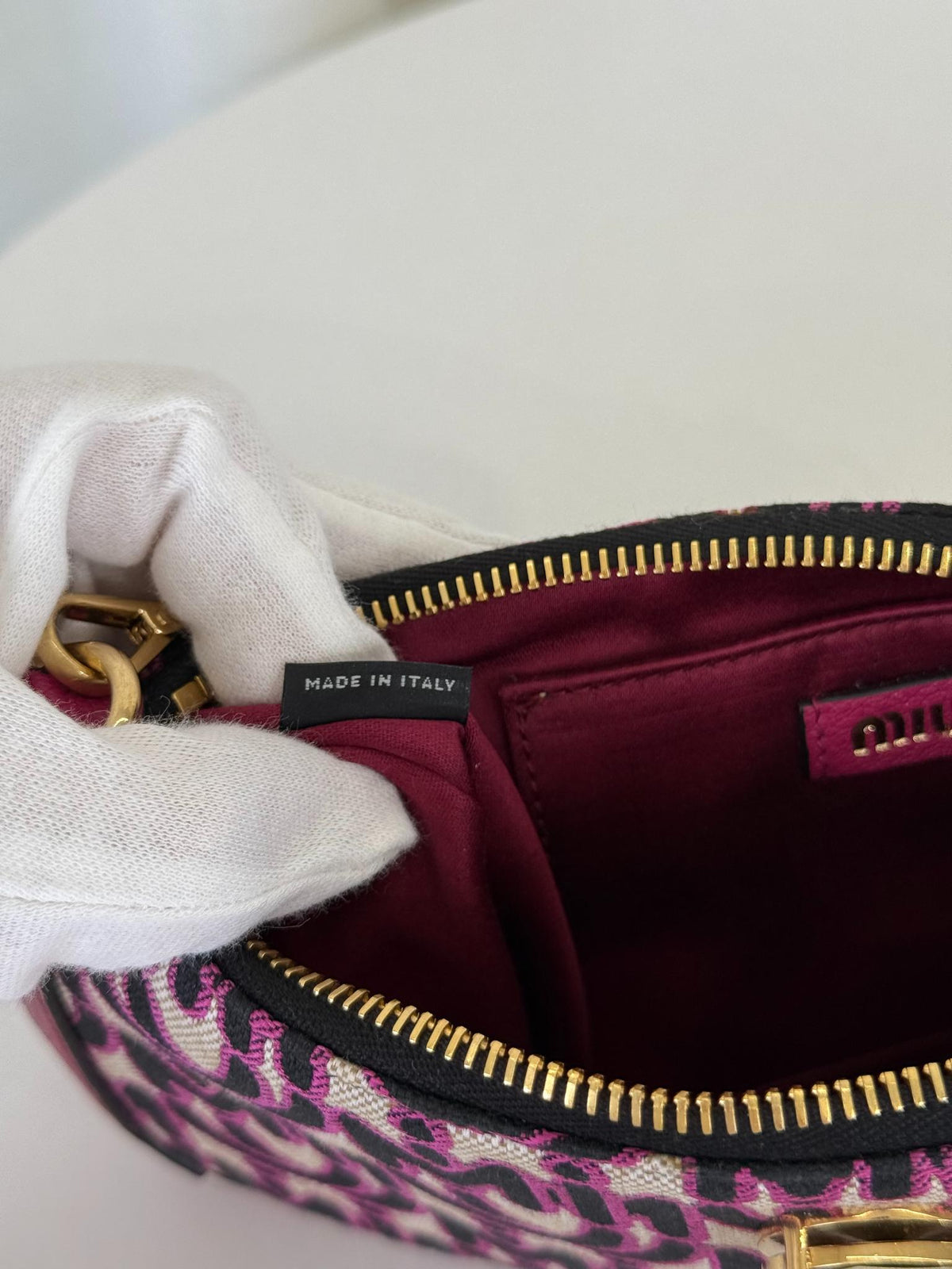 Miu Miu Pink Monogram Jacquard Madras Pochette