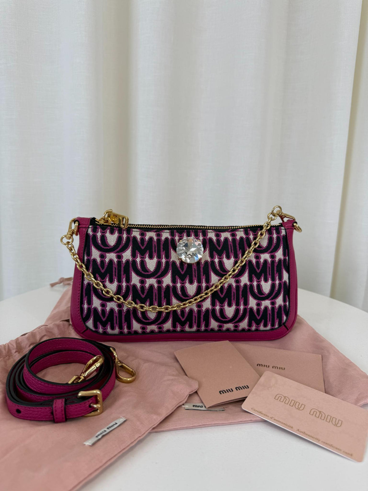 Miu Miu Pink Monogram Jacquard Madras Pochette
