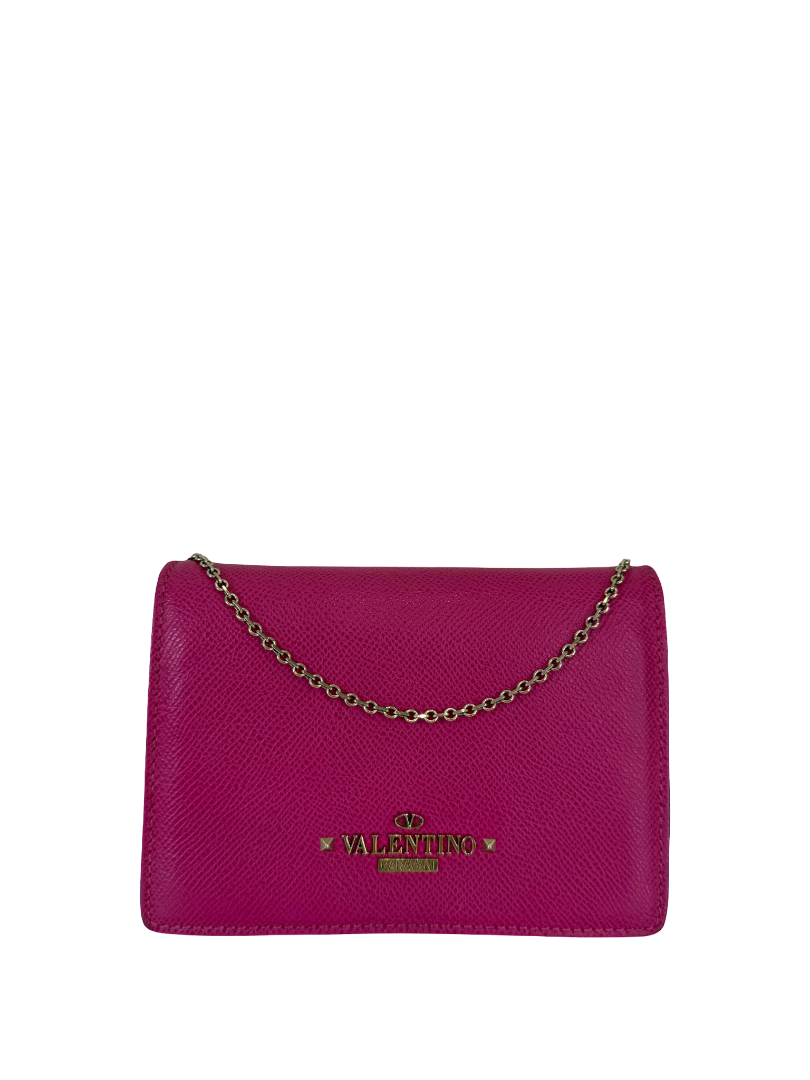 Valentino Zero Fuchsia Leather Wallet On Chain