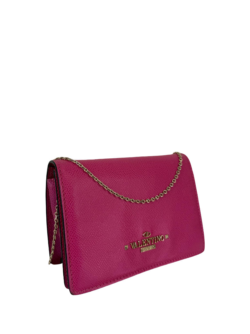 Valentino Zero Fuchsia Leather Wallet On Chain