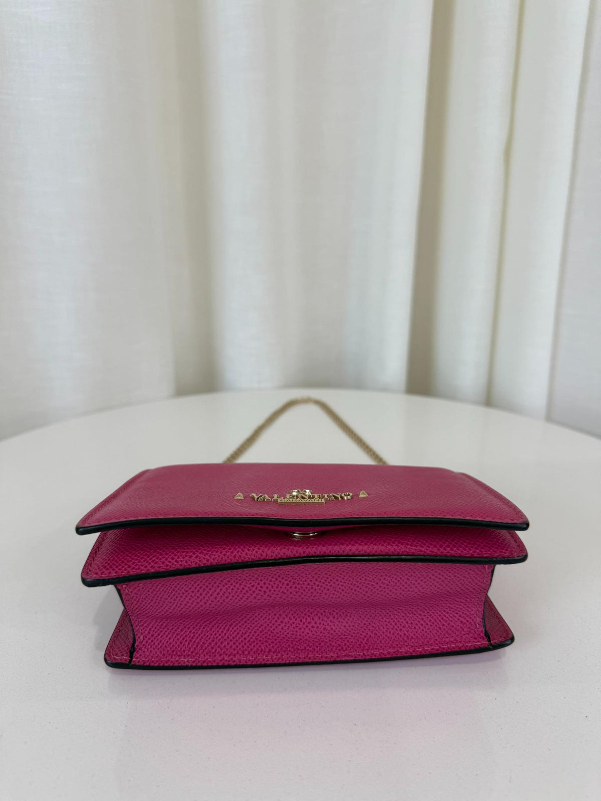Valentino Zero Fuchsia Leather Wallet On Chain