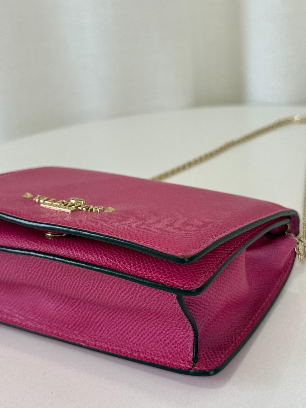 Valentino Zero Fuchsia Leather Wallet On Chain
