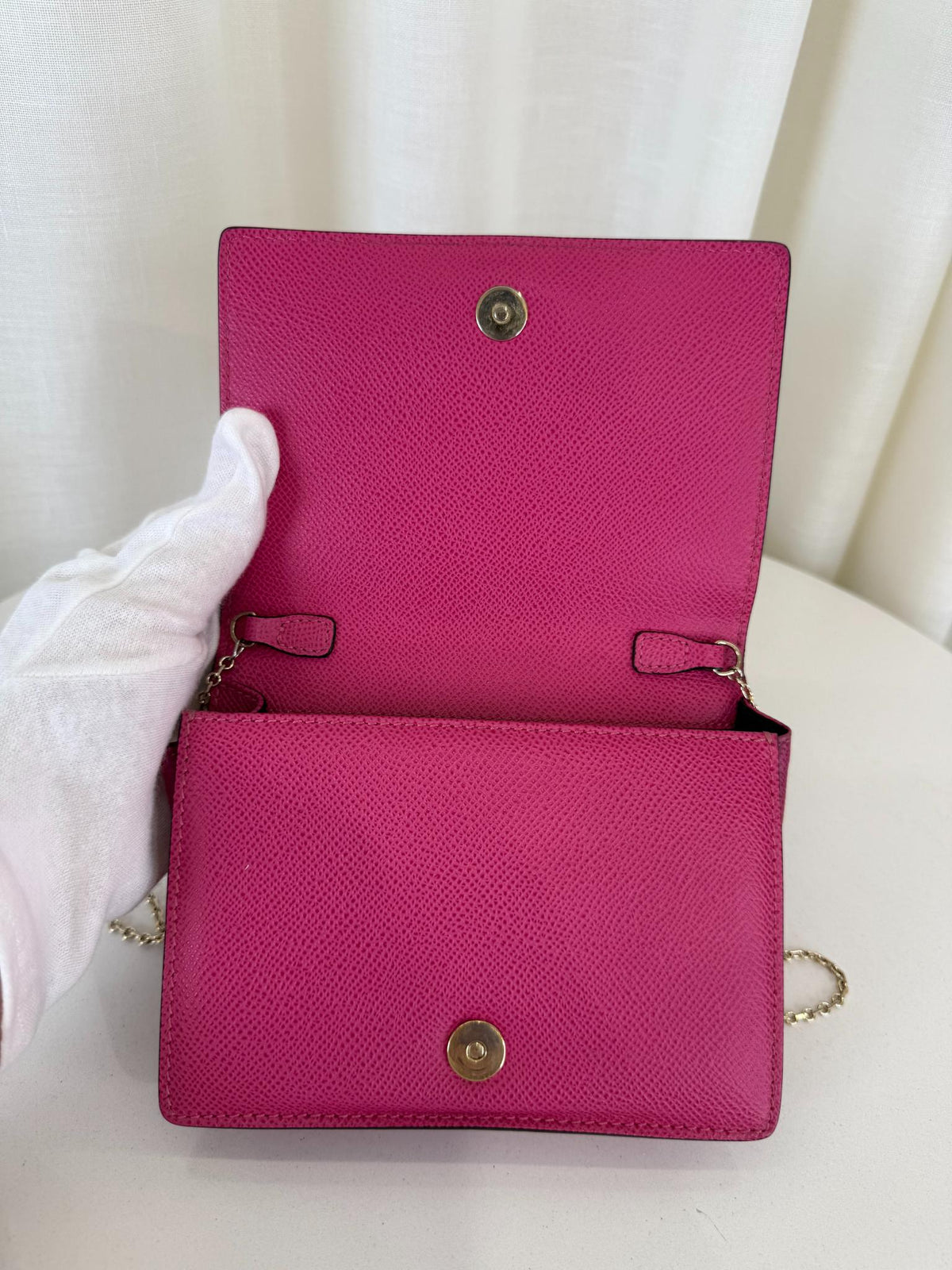 Valentino Zero Fuchsia Leather Wallet On Chain