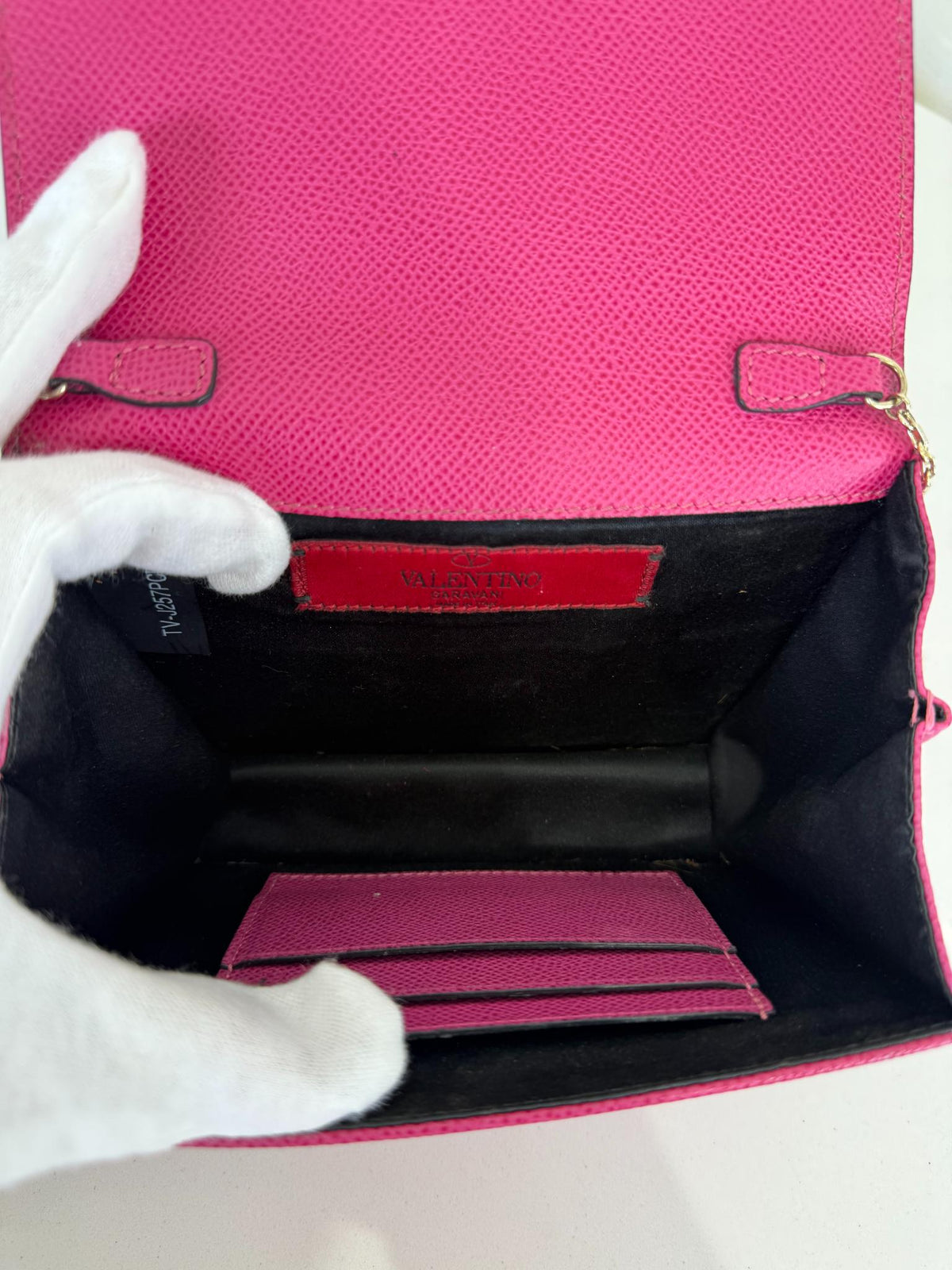 Valentino Zero Fuchsia Leather Wallet On Chain