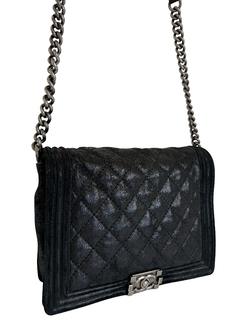 Chanel Black Quilted Iridescent Leather Gentle XL Boy Bag