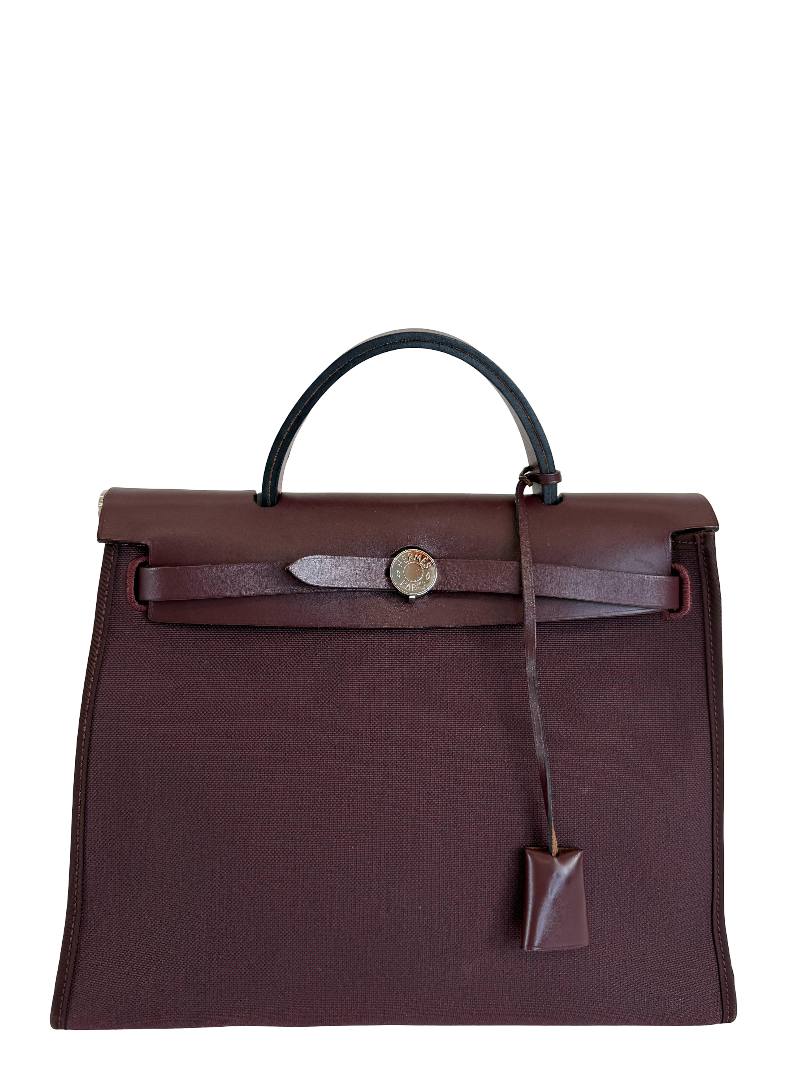 Hermès Herbag Zip 31 Burgundy Canvas and Leather Trim