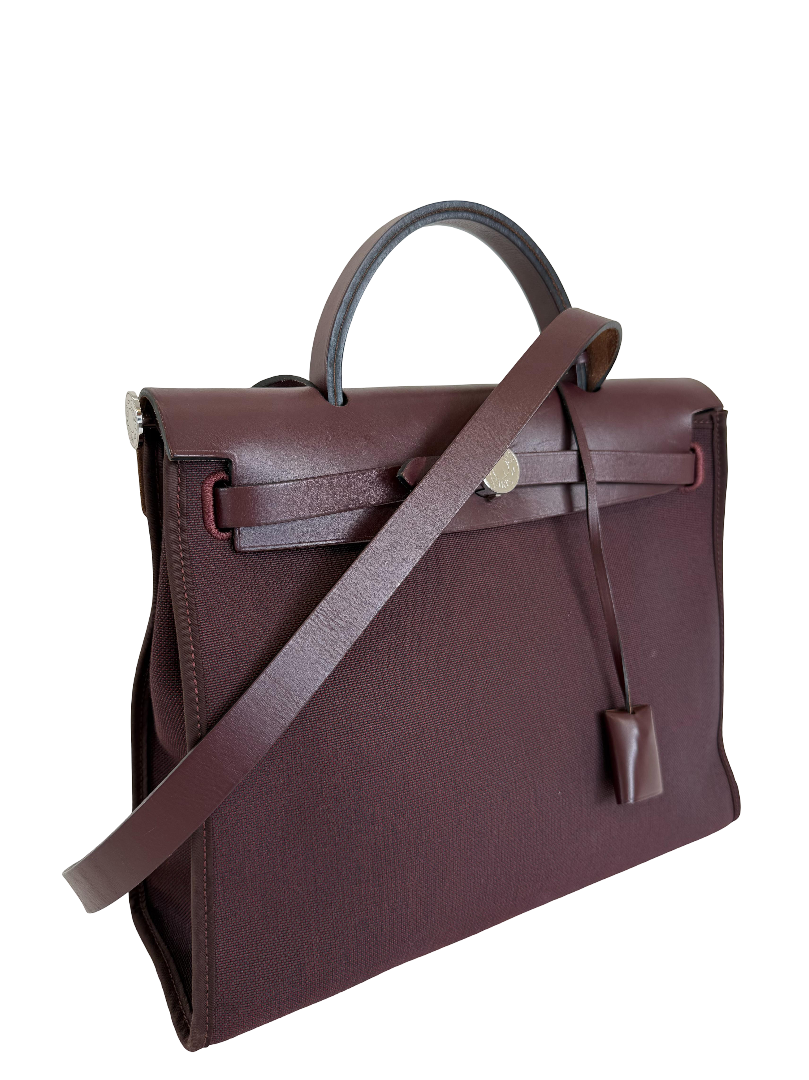 Hermès Herbag Zip 31 Burgundy Canvas and Leather Trim