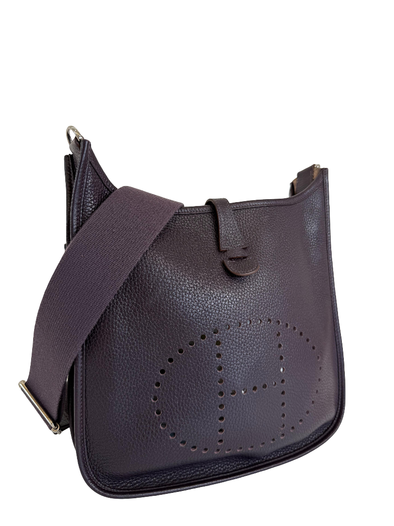 Hermès Raisin Clemence Leather Evelyne PM III Crossbody Bag