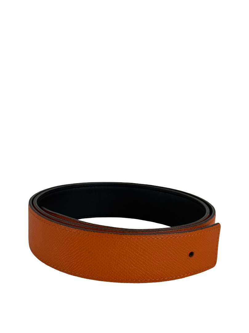 Hermès 32mm Orange Epsom and Black Leather Reversible Belt