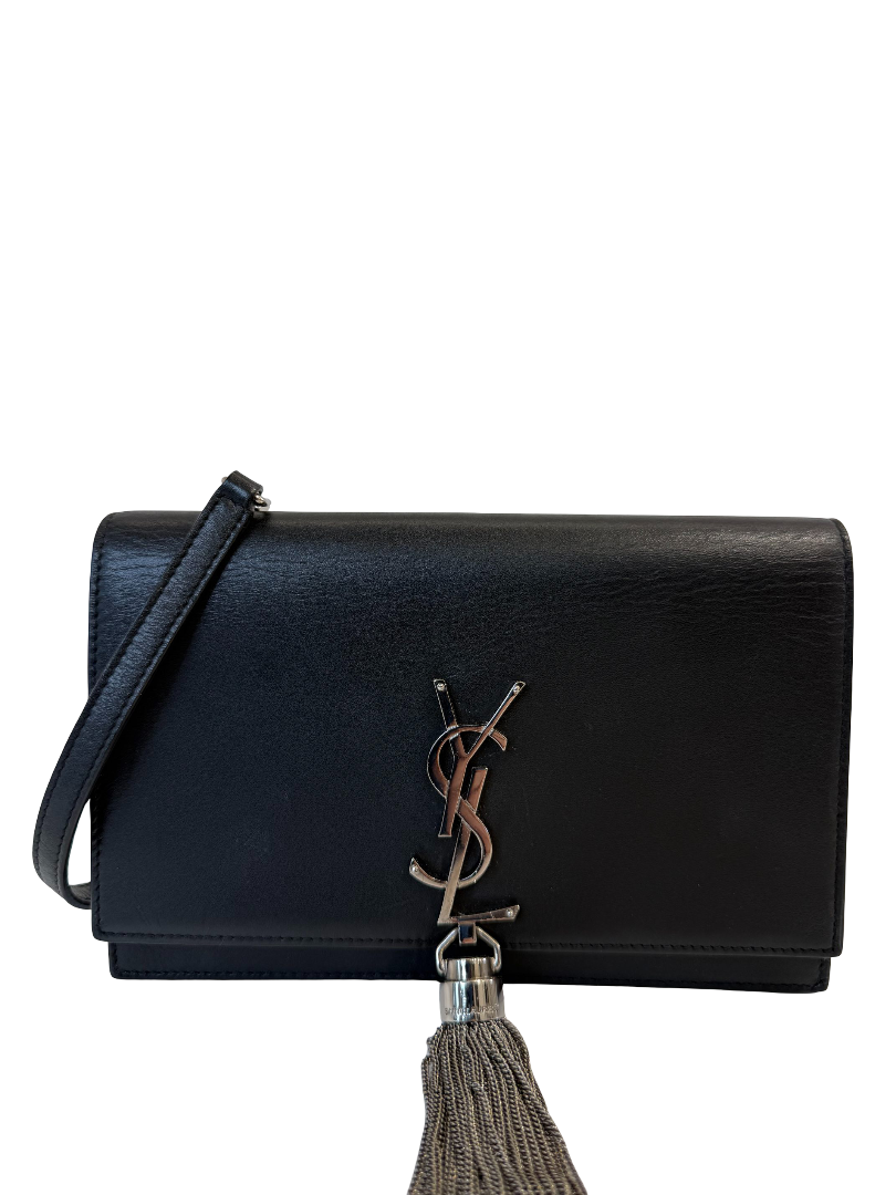 Saint Laurent Kate Small Monogram Tassel Black Wallet on Chain