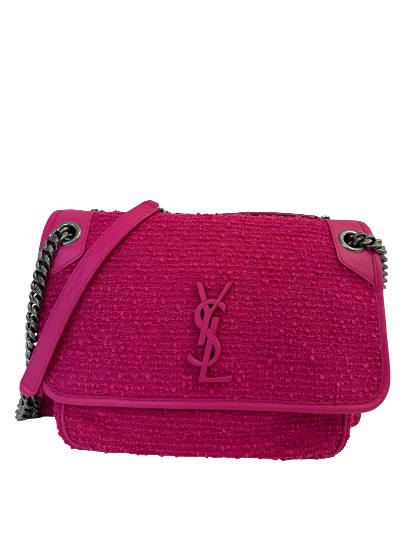 Saint Laurent Niki Medium Boucle Tweed Shoulder Bag Magenta