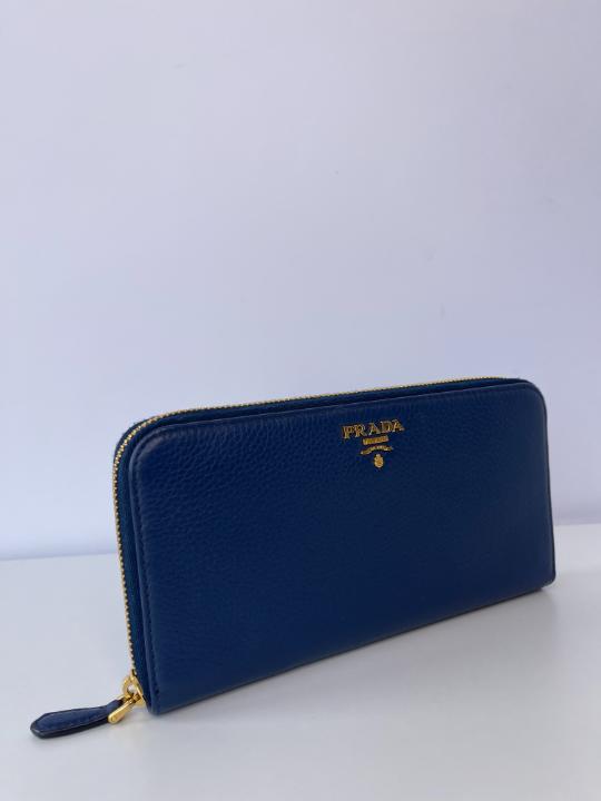 Prada Navy Blue Saffiano Zipped Wallet
