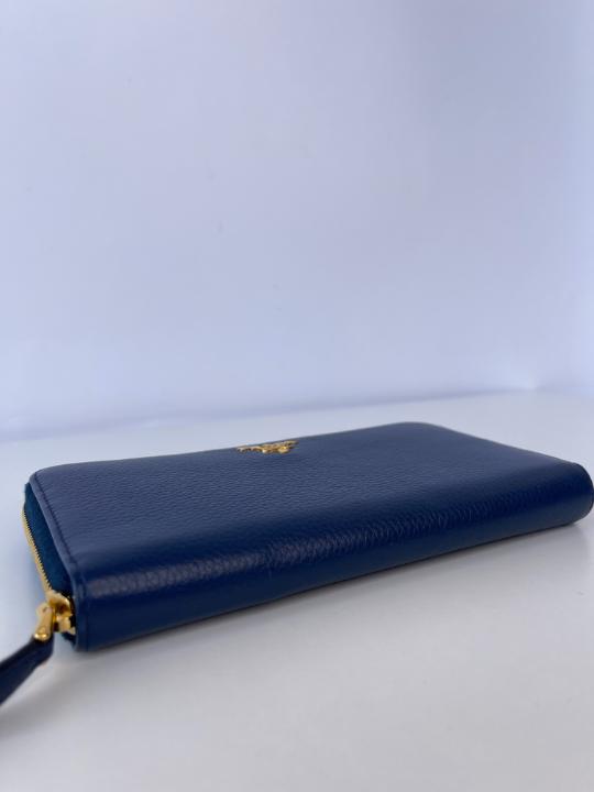 Prada Navy Blue Saffiano Zipped Wallet