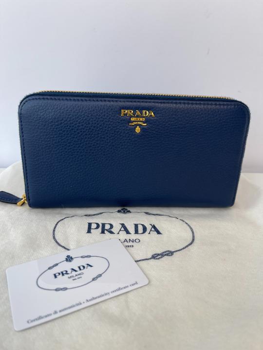 Prada Navy Blue Saffiano Zipped Wallet